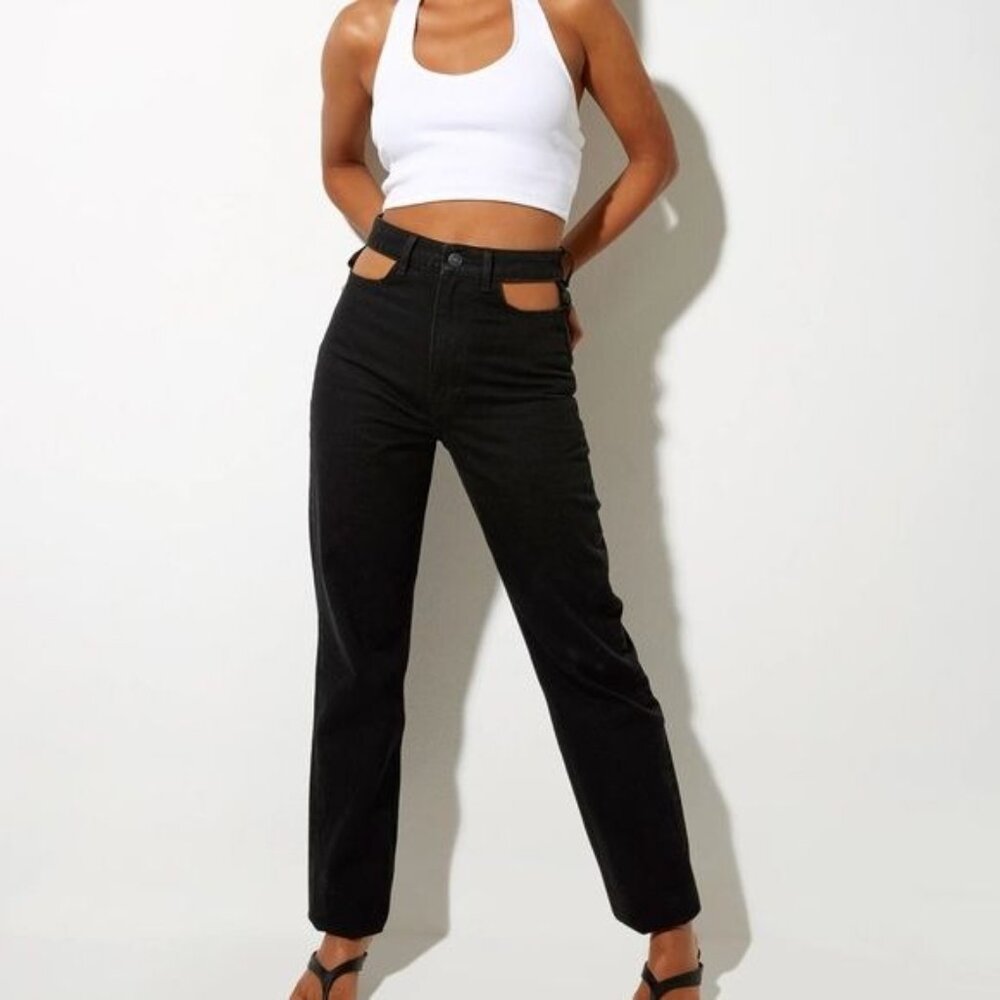 Motel Rocks Black High-Waisted Cutout Straight Leg Jeans Concert Size Medium